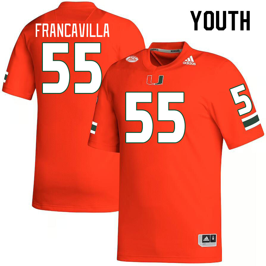 Youth #55 Nino Francavilla Miami Hurricanes College Football Jerseys Stitched-Orange